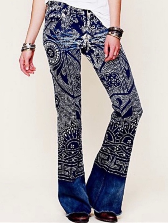 Free People Denim - Free People Discharge Bali Flare Jeans Size 29 Printed Boho Festival Concert